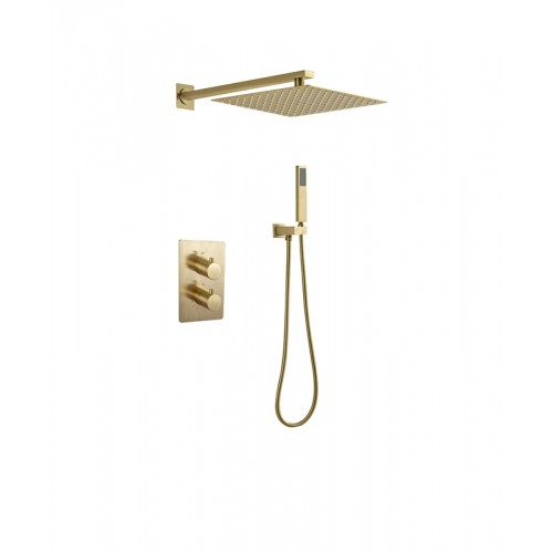 Thermostatic shower, shower set, hidden into the wall, 10-12 inch copper rain shower head - Brushed gold