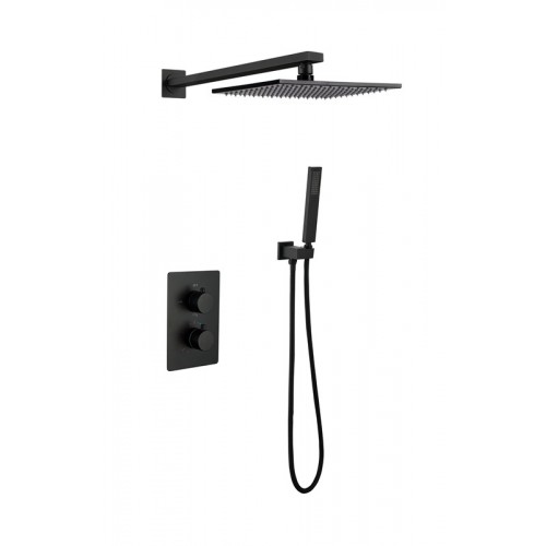 Thermostatic shower, shower set, hidden into the wall, 10-12 inch copper rain shower head - Matte black