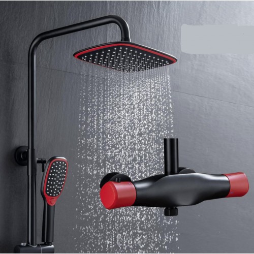 Pure brass faucet, black and red thermostatic shower, personality fashionable, Chinese red shower system, Wall-mounted