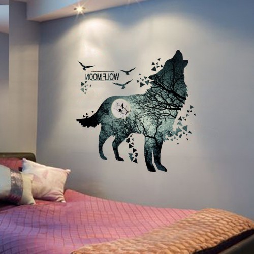 Home decoration Wolf Moon Wall Stickers PVC Material Forest Waterproof DIY Animal Wall  for Rooms 
