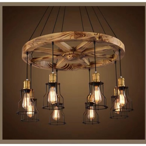 Retro wood chandelier cafe restaurant bar creative personality American country helmsman chandelier bar chandelier