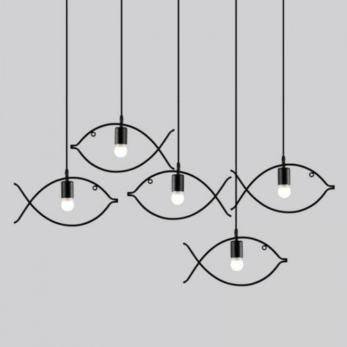 Creative American country retro industrial style Nordic iron fish chandelier personality modern minimalist lighting postmodern