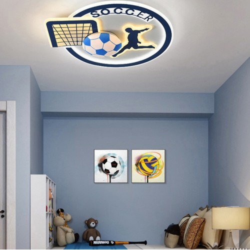Soccer Lamp Lighting Cartoon Soccer Pattern Ceiling Light Dimmable Boys Bedroom Flush Mount Ceiling Light Adjustable Tri-Color Dimming Cute Decoration Hanging Lamp