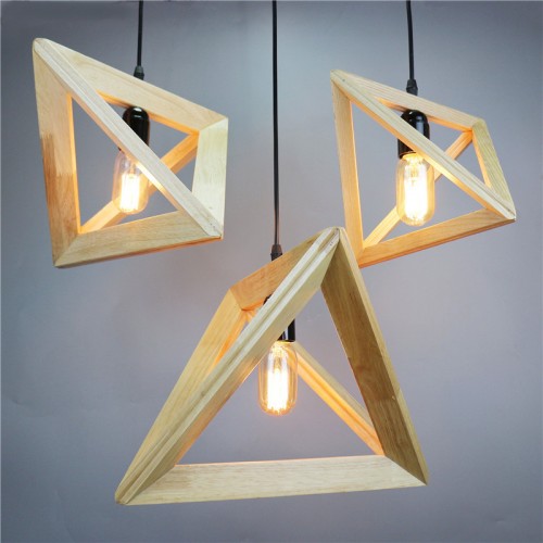 Postmodern Simple LED Wooden Chandelier Dining Room Retro Creative Living Room Home Lighting