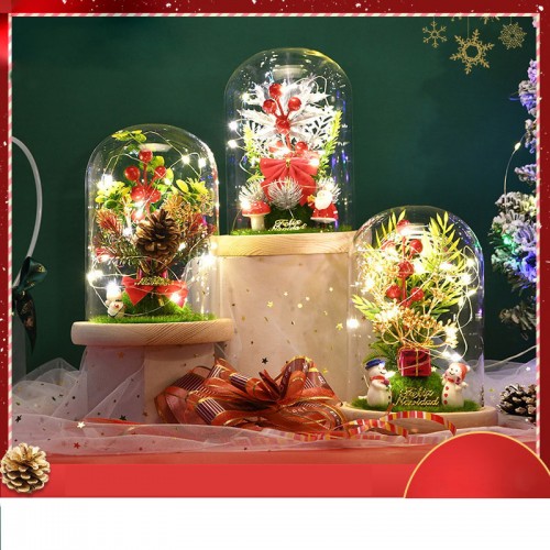 Christmas tree micro-landscape decoration eternal flower luminous glass cover window creative LED Christmas decoration