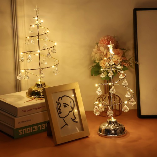 LED wrought iron night light crystal Christmas tree light birthday room bedroom scene layout decoration small table lamp