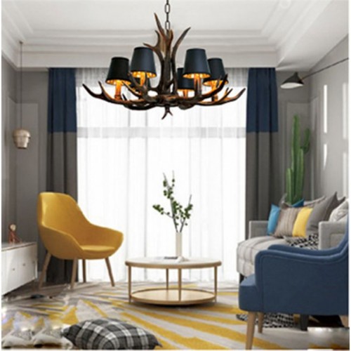 Antler Chandelier Vintage Style Antler Pendant Light American Rural Countryside Deer Horn Hanging lamp Rural Antler Ceiling Fixture Light Retro Style Lights 4/6/8 heads