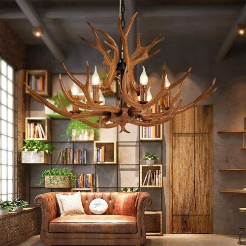 Light Antler Chandeliers Fixtures Resin Deer Antlers Dining Room Lighting Fixtures Hanging Indoor Decorative Twig Lights for Living Room/Bar/Cafe/Dining Room