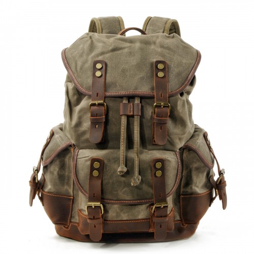 Outdoor backpack casual student schoolbag large-capacity travel backpack canvas stitching leather mountaineering bag