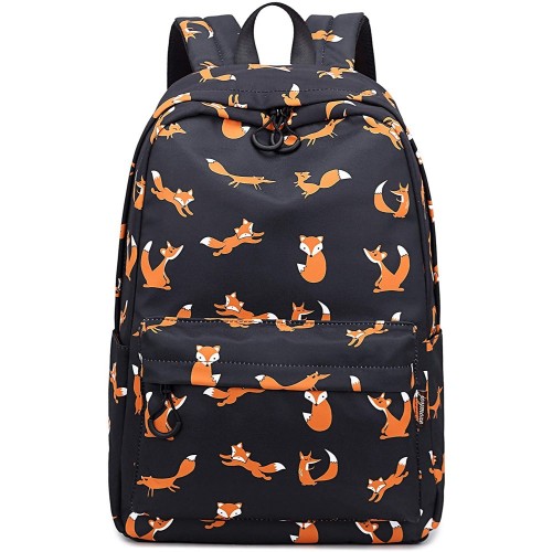 Backpack for Women Cute School Backpack for Girls Waterproof Retro Colorful Printed Trendy Dark Blue Fox