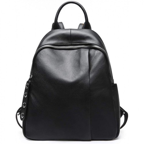 Genuine Leather Black Backpack Womens Casual Travel Ladies Daypack Multipurpose Fashion Bag Black