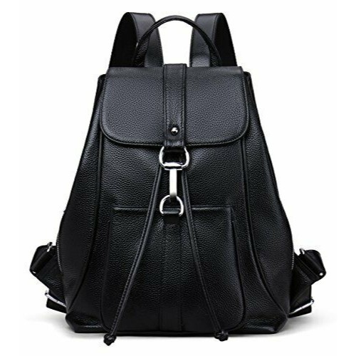  vintage Women Real Genuine Leather Backpack Purse SchoolBag Black