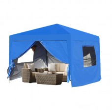 Outdoor 10x10FT Pop Up Canopy Tent With Removable Sidewall,  Pop Up Gazebo With 2 Pcs Sidewall(Comes With Mosquito Net), 4 Pcs Sand Bag & Carry Bag For Party, Camping-Blue