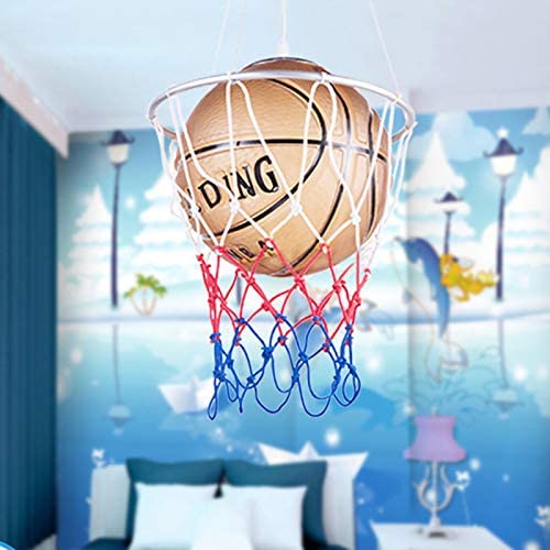 Modern Suspended Light with Brown Basketball Hanging Light Fixture Boys Room LED Pendant Lighting Height Adjustable Chandelier for Game Room Kids Bedroom Kindergarten