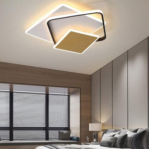 Modern Ceiling Light Dimmable Flush Mount LED Ceiling lamp White Black Gold Chandelier Light with Remote 3 light Square 36W Light