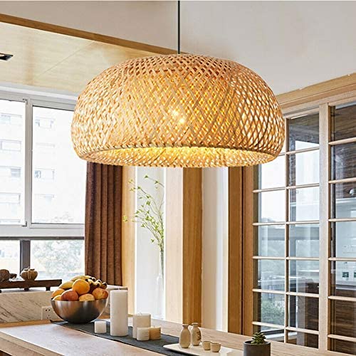 Bamboo Pendant Light Rattan Ceiling Wicker Shade Hollow Retro Decoration Chandelier Farmhouse Hanging Lamp Fixtures for Dinging Room Farmhouse Living Room