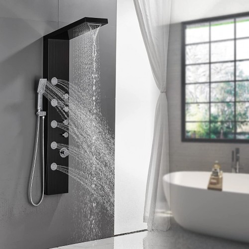 Waterfall Shower Head Shower Panel System, Stainless Steel Bathroom Shower Panel Tower with 5 Body Sprays and 3 Sets Handheld Shower, Shower Column Wall Mount