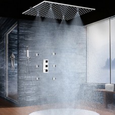 Shower System Bathroom Classical Square Shower Head Set Thermostatic Mixer Diverter Rainfall Spray Mist Shower Faucet System