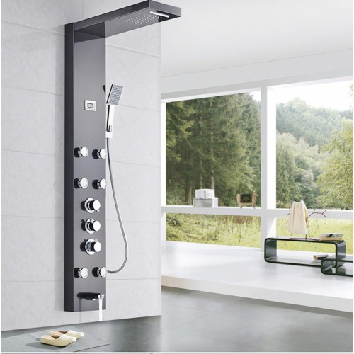 Black Rainfall Waterfall Shower Panel Massage Jets Shower Column Thermostatic Mixer Shower Faucet Tower Shower Tub Spout