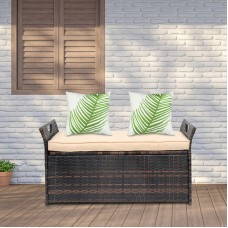 33 Gallon Outdoor Rattan Storage Box, Rattan Storage Bench With Cushion, End Of Bed Bench, Footstool, Wicker Deck Box With Seat For Backyard, Balcony, Poolside, Garden, Brown Gradient