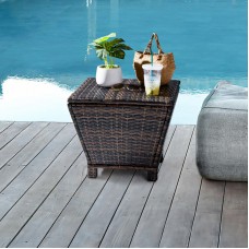 Outdoor Wicker Side Table, Small Deck Storage Box Outdoor with Lid, Small Patio Side Table with Storage, Coffee table with 13 gallon storage for patio outdoor, Rattan, Square