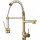 Luxury Single Hole Pull Out Spring Sprayer Dual Spout Kitchen Faucet Solid Brass,Gold
