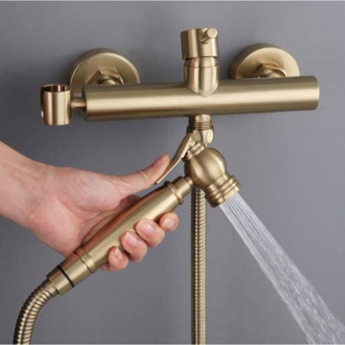 Bidet Sprayer Mixer Valve Set Handheld Bidet Baby Cloth Diaper Shattaf Hot and Cold 304 Stainless Steel Hose For Bathroom Toilet Brass Brushed Gold