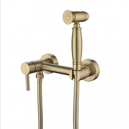 Brass Hot and Cold Water Bidet Bathroom Hand Shower Bidet Toilet Sprayer Hygienic Shower Wall Mounted Bidet Tap Set with Booster Nozzle, Brushed Gold