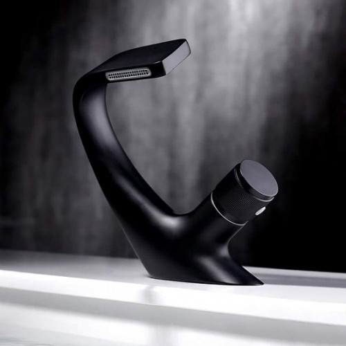 Contemporary Creative Single Handle 1-Hole Waterfall Bathroom Sink Faucet Matte Black