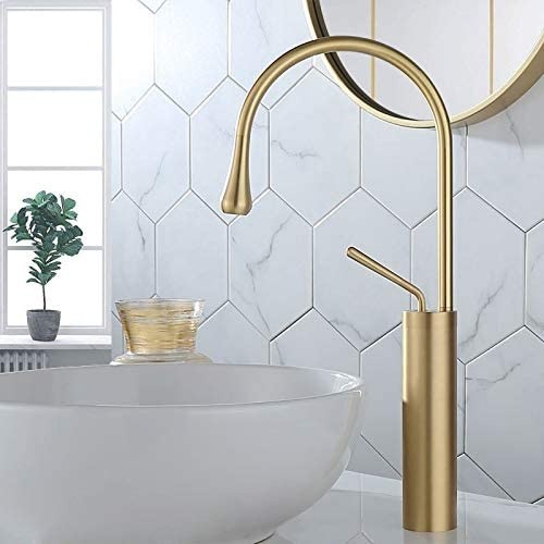 High Arc Single Handle 1-Hole Bathroom Vessel Sink Faucet,Countertop sink water hole head,Free Pop Up Drain Assembly and Water Hoses,Sink Faucet Solid Brass Lavatory Vanity Sink Faucet