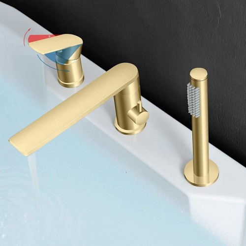 Solid Brass Bathtub Faucet Widespread Matte Black Roman Tub Filler Faucets,360 Degree Rotated Spout with Handheld Shower Valve Set