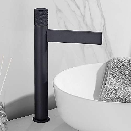 Waterfall Spout Single Handle Tall Bathroom Vessel Sink Faucet Solid Brass in Matte Black