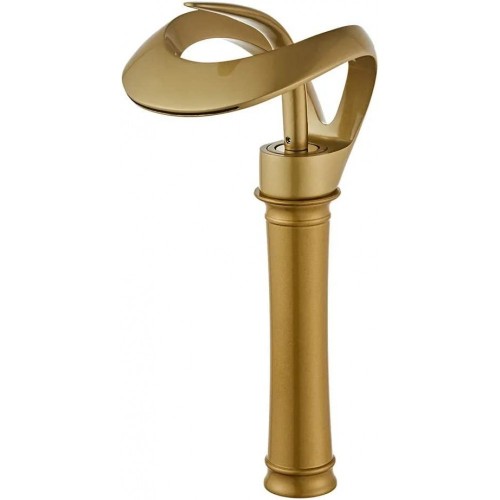 Elegant Tall Waterfall Single Handle 1-Hole Bathroom Vessel Sink Faucet Solid Brass Lavatory Vanity Sink Faucet，Both under-counter and over-counter basins can be used