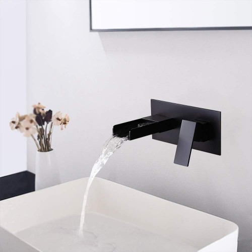 Wall Mounted Bathroom Sink Faucet, Single Handle Bathroom Faucets, Use for Vessel or Basin Sinks, Premium Matte Black Finish