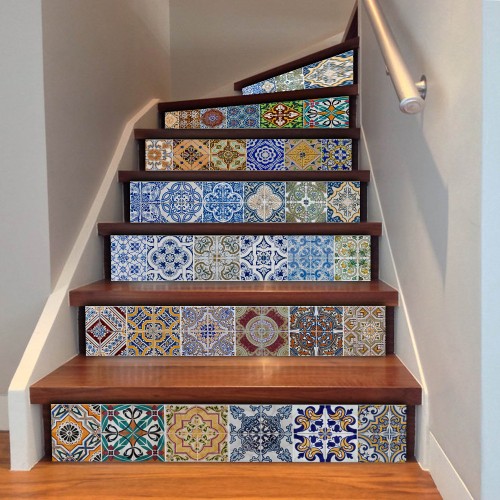 Beautiful Tile Stickers - DIY Mexican style Stair Mural Decals for Bathroom & Kitchen - 6 PCS