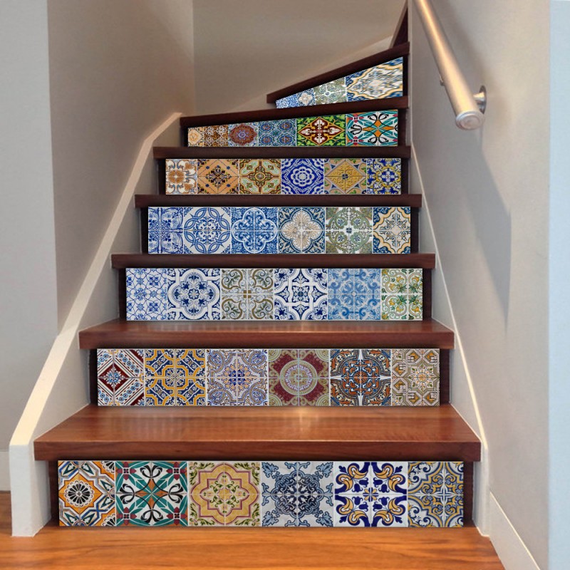 Diy Mexican Style Stair Mural Decals, Mexican Style Tile