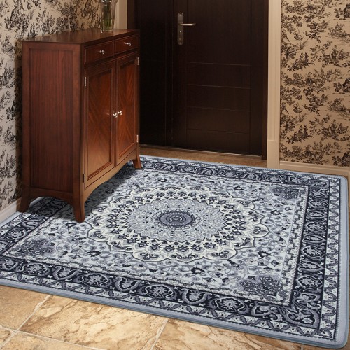 Non Slip Rug - Grey and Black - Oriental Vintage Bedroom Dining Room Rug