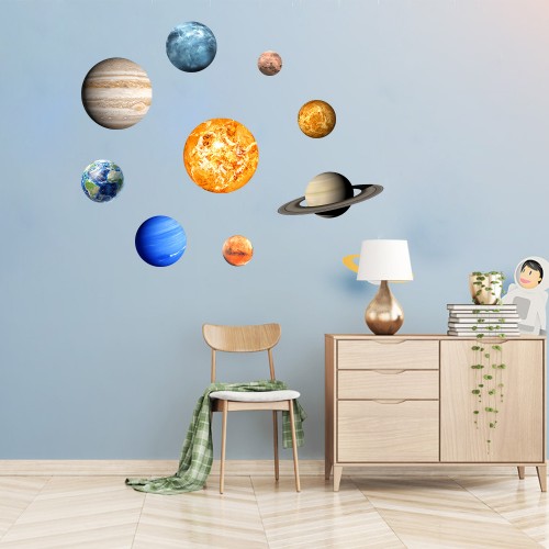 Creative solar system eight planets luminous wall stickers