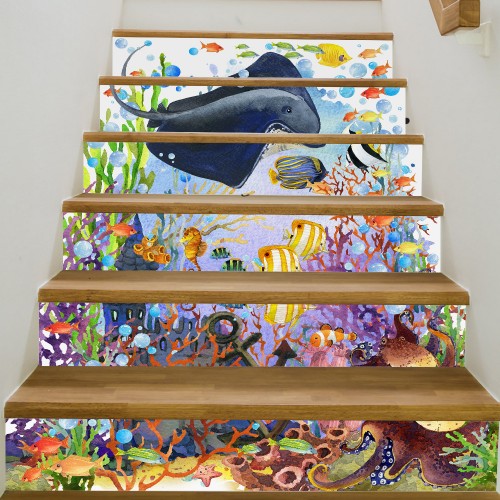 Creative decorative cartoon underwater world stair wall stickers