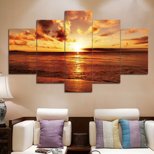 Canvas inkjet art deco combination painting, Sunset over the sea