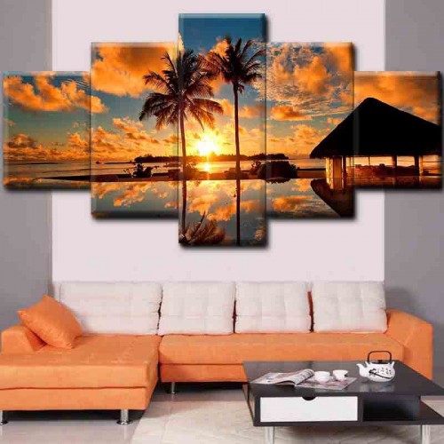 Canvas inkjet art deco combination painting, Sunset over the island