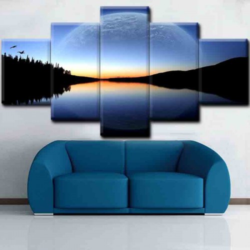 Canvas inkjet art deco combination painting, Lake and mountains