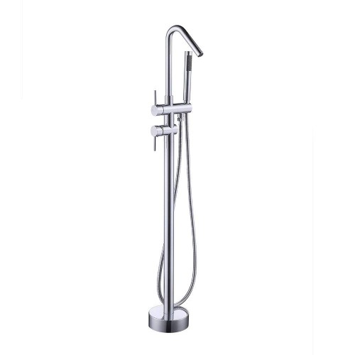 Floor Mount Bathtub Faucet Freestanding Tub Filler Chrome Finish Standing High Flow Swivel Spout Shower Faucets with Handheld Shower Mixer Taps