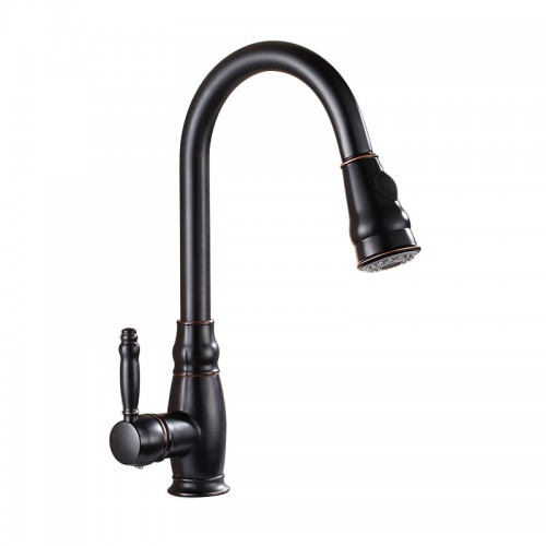 Vintage pull-down kitchen faucet with deck kitchen sink faucet, 1-hole and 3-hole kitchen faucet, ORB, chrome