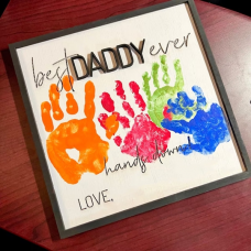 Father's Day Gift DIY Dad and Child Handprint Wooden Frame Desktop Decoration Best Daddy Ever
