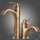 Antique Brass Single Handle Bathroom Sink Faucet Brushed Brass Long Reach Bathroom Faucet Mixer Tap Brushed Brass  Included Hot and Cold Water