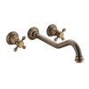 Antique Brass Bathroom Widespread Sink Faucet Wall Mount 3 Holes 2 Cross Knobs Brass Lavatory Basin Mixer Tap Mixing Spout Double Handles Commercial