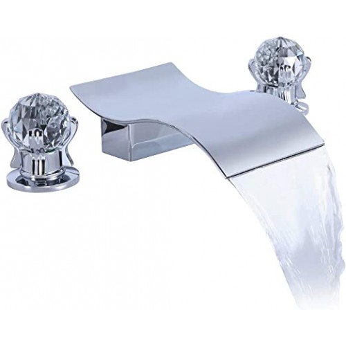 Bathroom Sink Faucet, Modern 8 Inch 3 Hole Deck Mount Tub Filler Faucet 2 Crystal Knobs Handle Bathtub Vanity Basin Mixer Tap, Chrome Finish