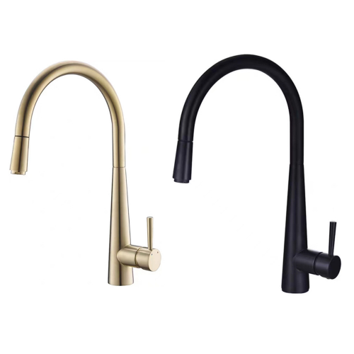 Brushed Gold Kitchen Faucet Brass Kitchen Faucets with Pull Down Sprayer Single Handle One Hole High Arc Copper Kitchen Tap
