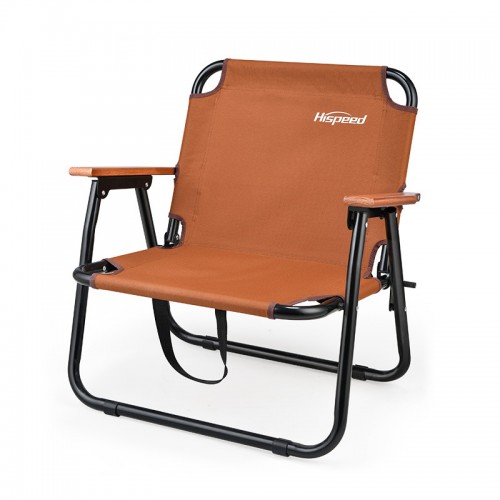 Hispeed Outdoor Portable Single Folding Chair with Armrests, Brown and Off-White Folding Chair for Camping, Beach, Pool, Garden, Car Tailgate Folding Chair